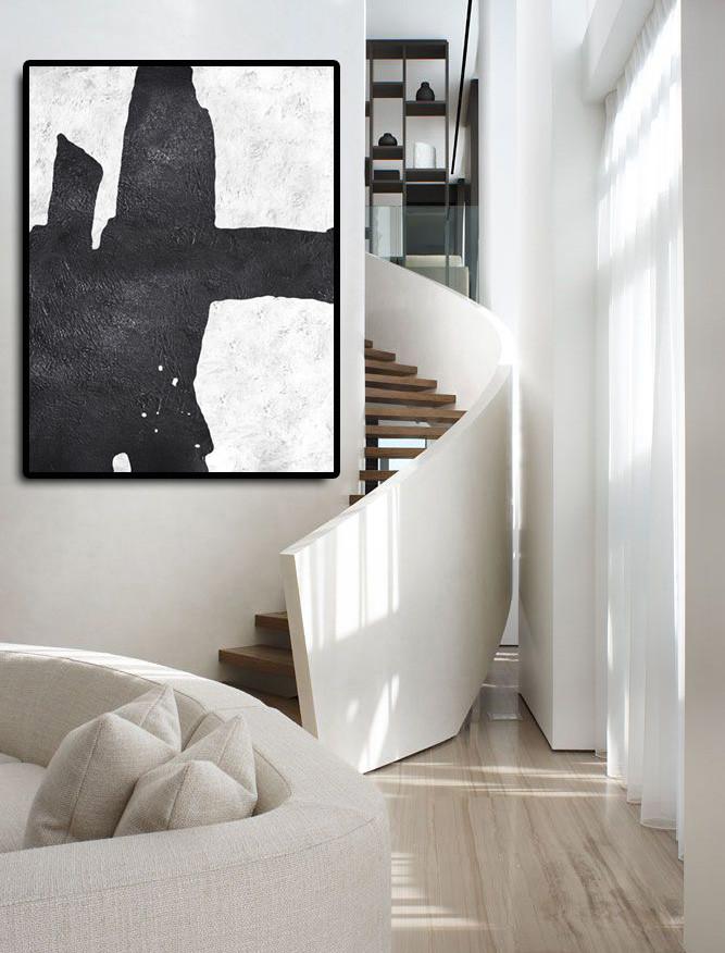 Large Abstract Art,Black And White Minimal Painting On Canvas - Acrylic Painting Wall Art
